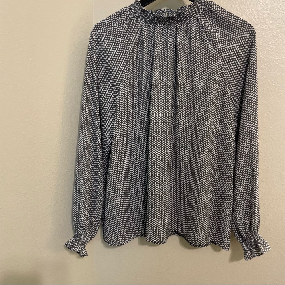 LOFT Black and White Polka Dot Long-Sleeve Blouse